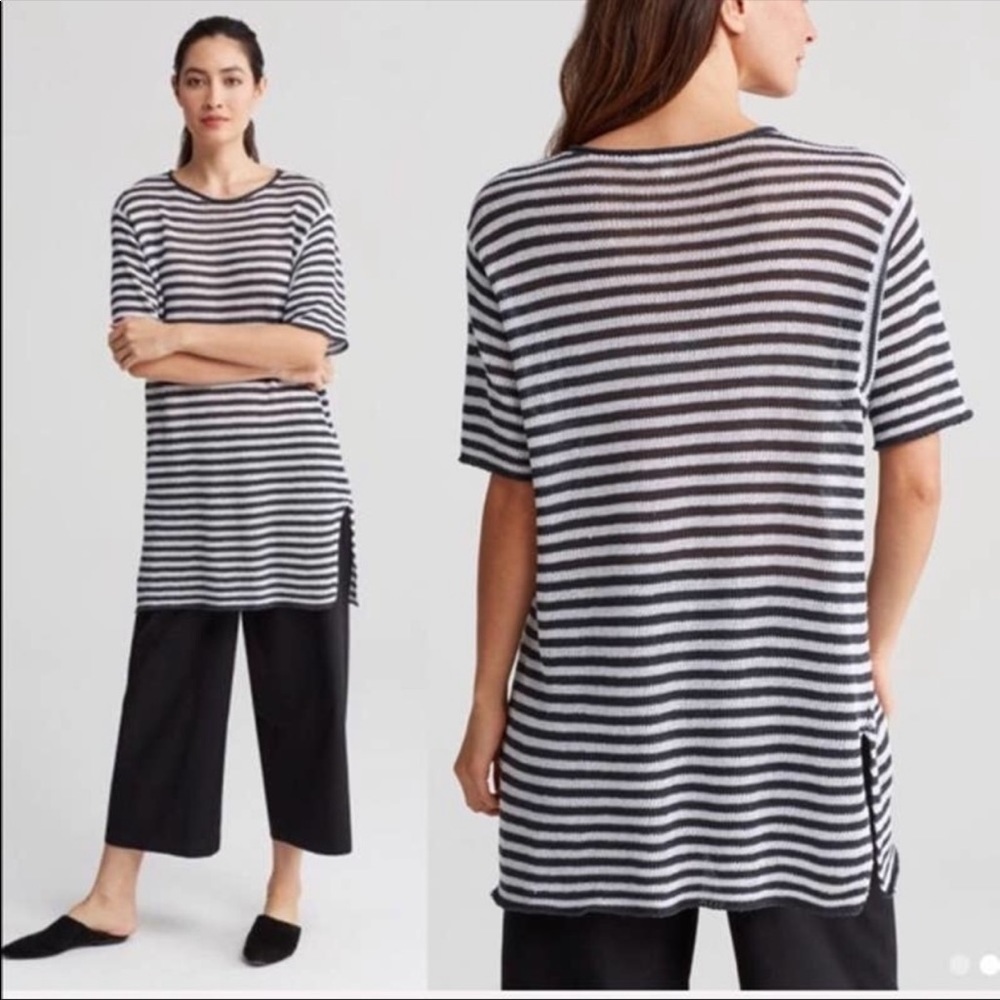 Eileen Fisher organic linen knit striped tunic